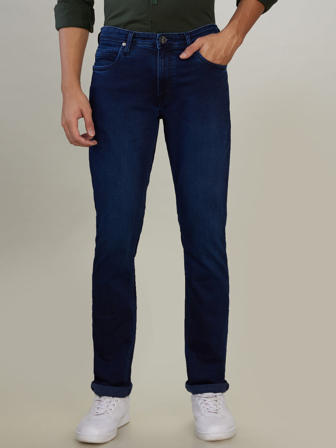 Raymond Men Blue Solid Slim Fit Cotton Blend Jeans