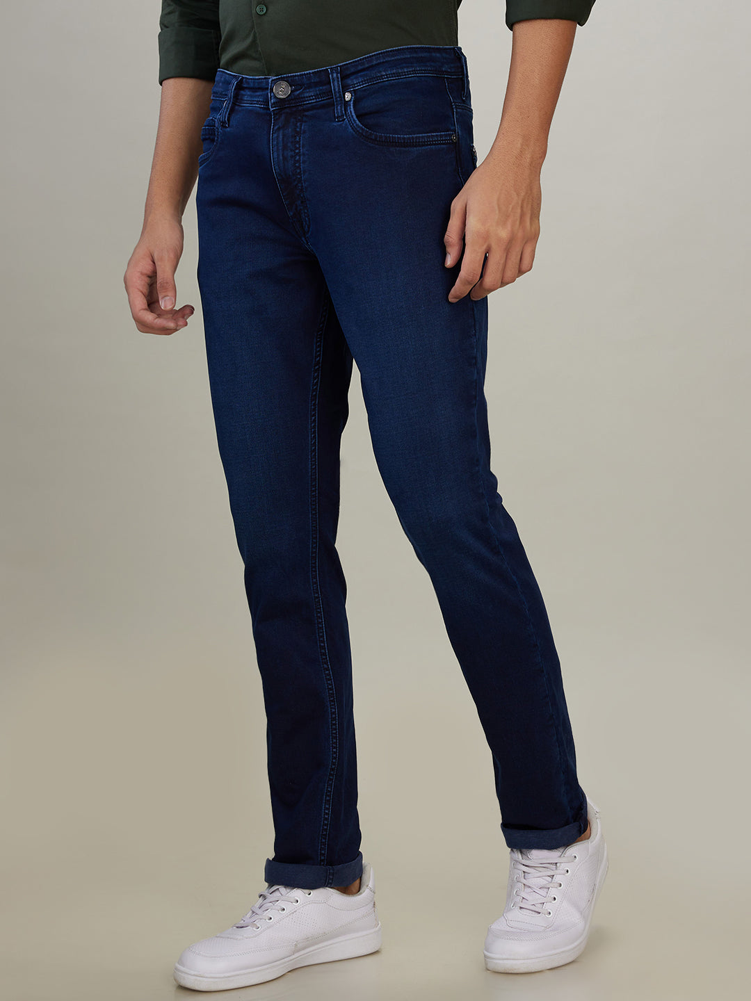 Raymond Men Blue Solid Slim Fit Cotton Blend Jeans