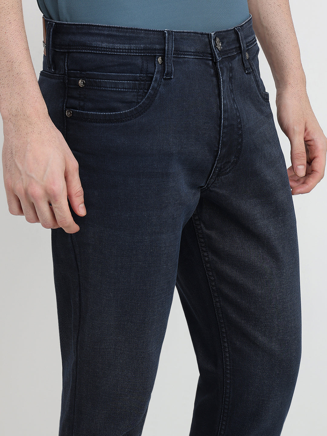 Raymond Men Blue Solid Slim Fit Cotton Blend Jeans