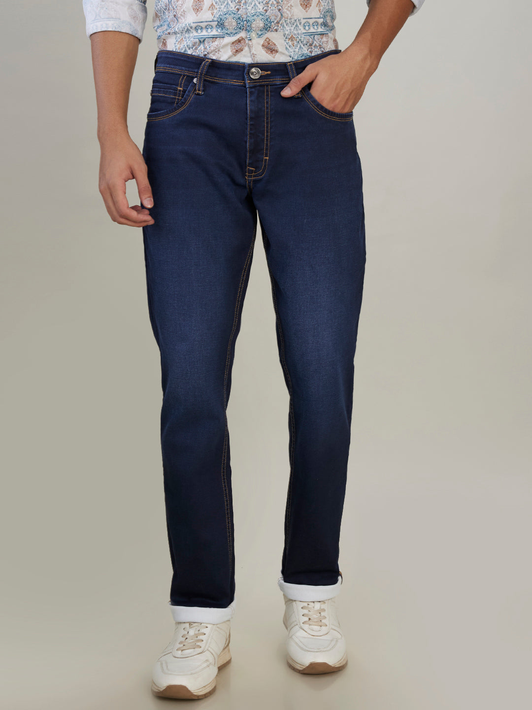 Raymond Men Blue Solid Slim Fit Cotton Blend Jeans