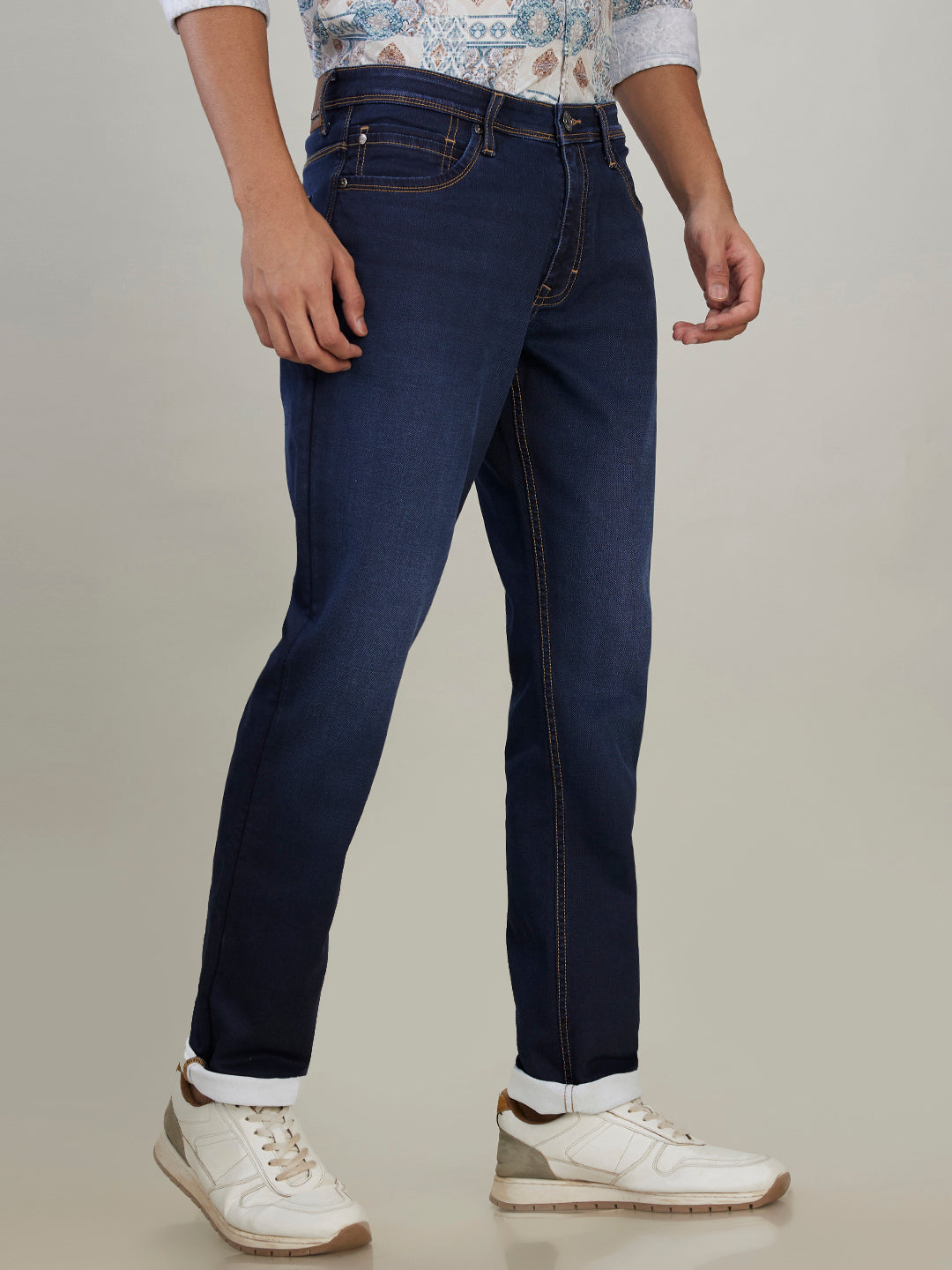 Raymond Men Blue Solid Slim Fit Cotton Blend Jeans