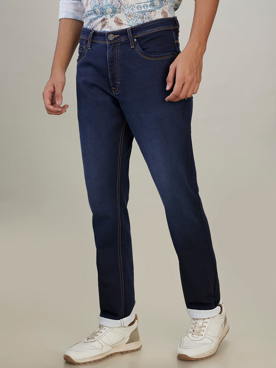 Raymond Men Blue Solid Slim Fit Cotton Blend Jeans