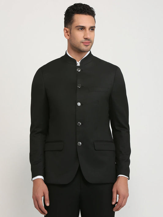 Raymond Men Black Solid Regular Fit Polyester Blend Blazer