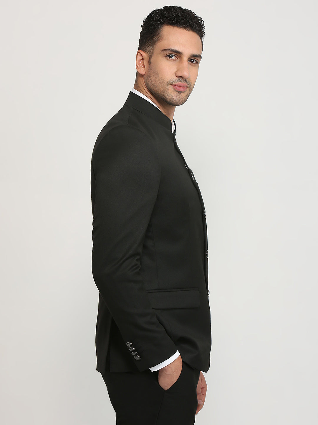 Raymond Men Black Solid Regular Fit Polyester Blend Blazer
