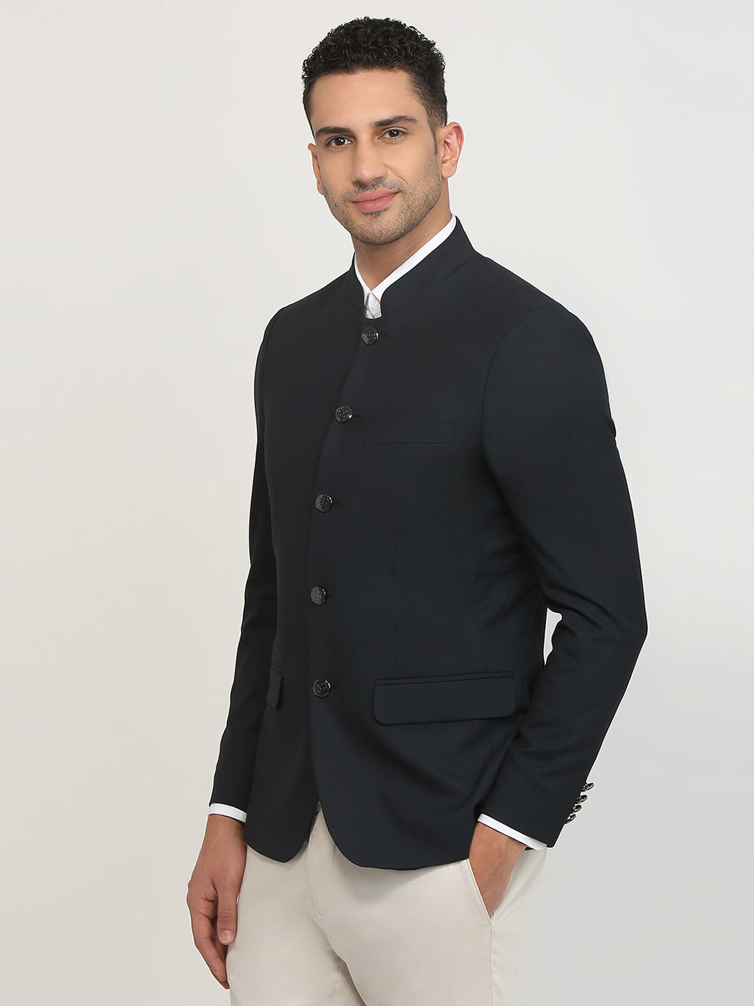 Raymond Men Blue Solid Regular Fit Polyester Blend Blazer