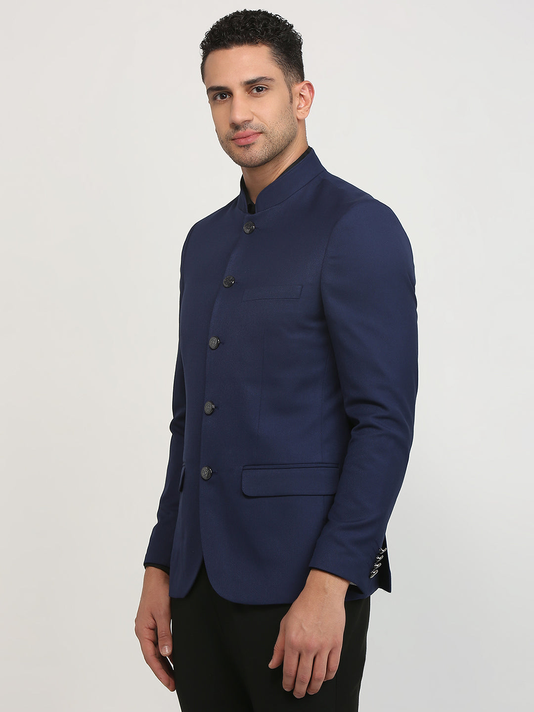 Raymond Men Blue Solid Regular Fit Polyester Blend Blazer