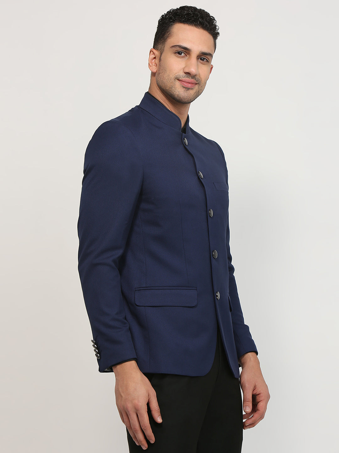 Raymond Men Blue Solid Regular Fit Polyester Blend Blazer
