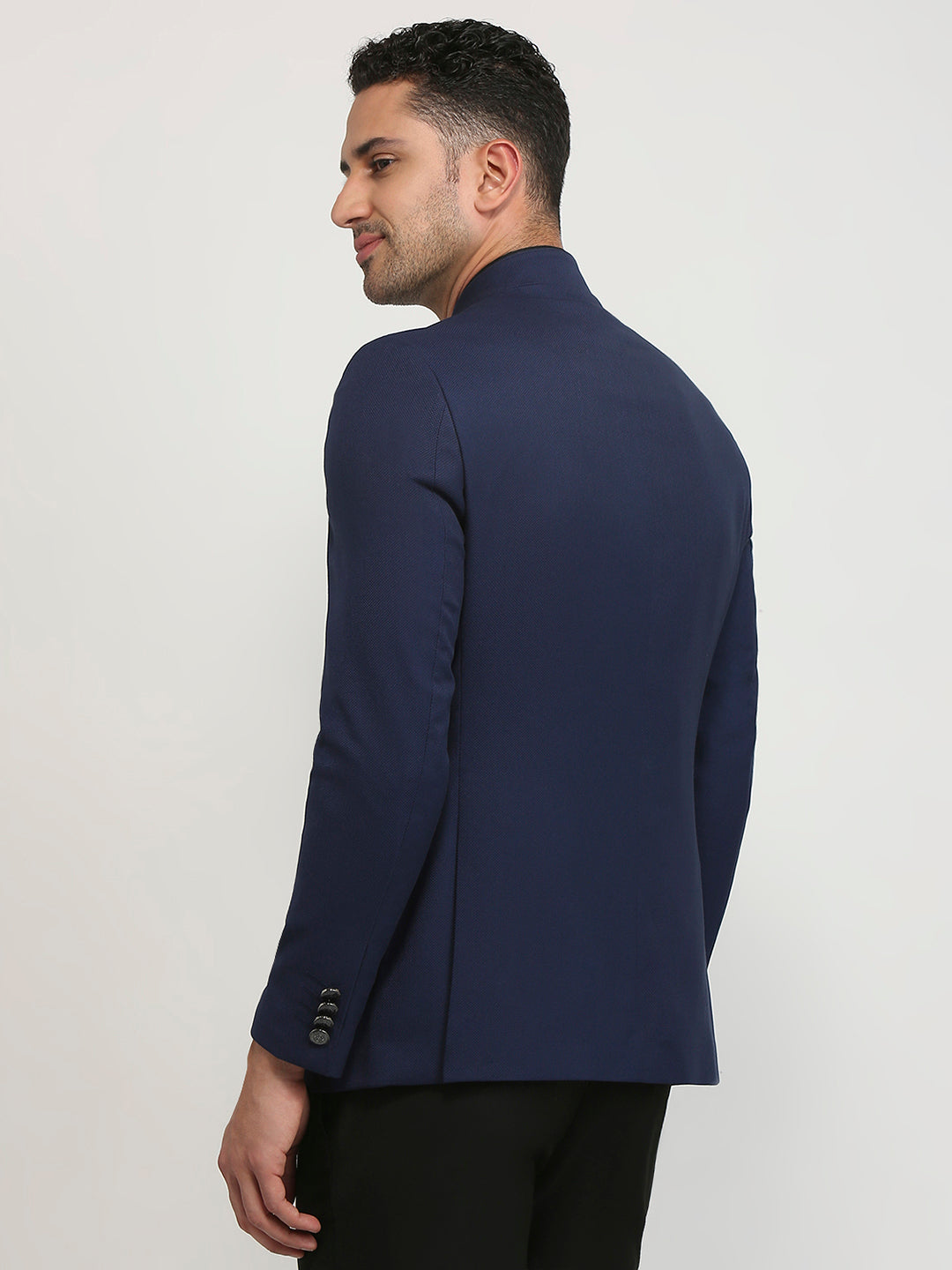 Raymond Men Blue Solid Regular Fit Polyester Blend Blazer
