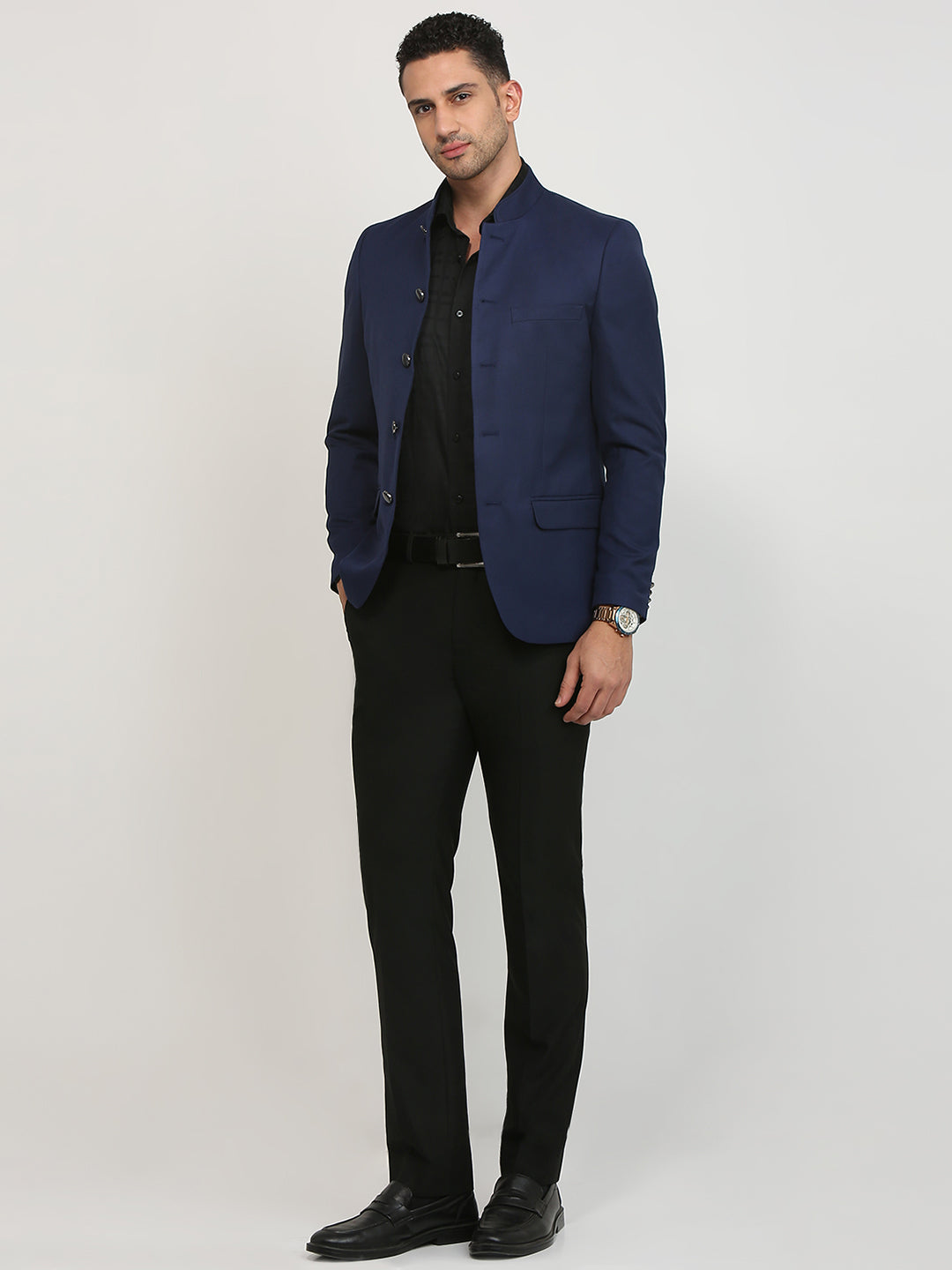 Raymond Men Blue Solid Regular Fit Polyester Blend Blazer