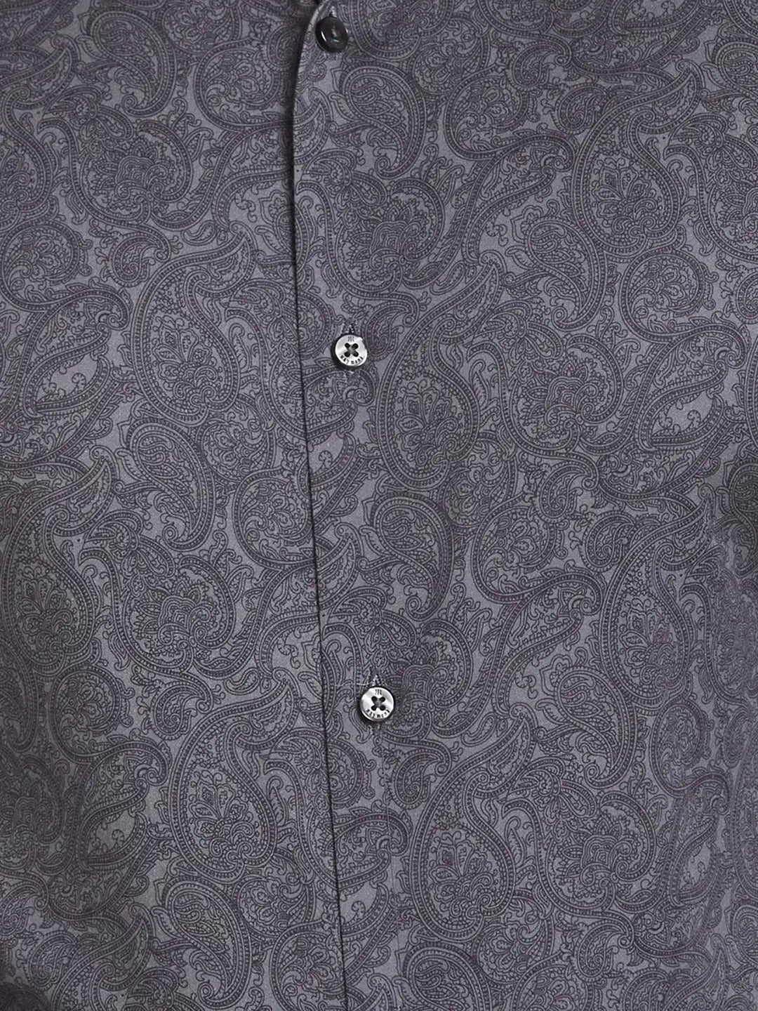 Men Grey Slim Print Cotton Shirts