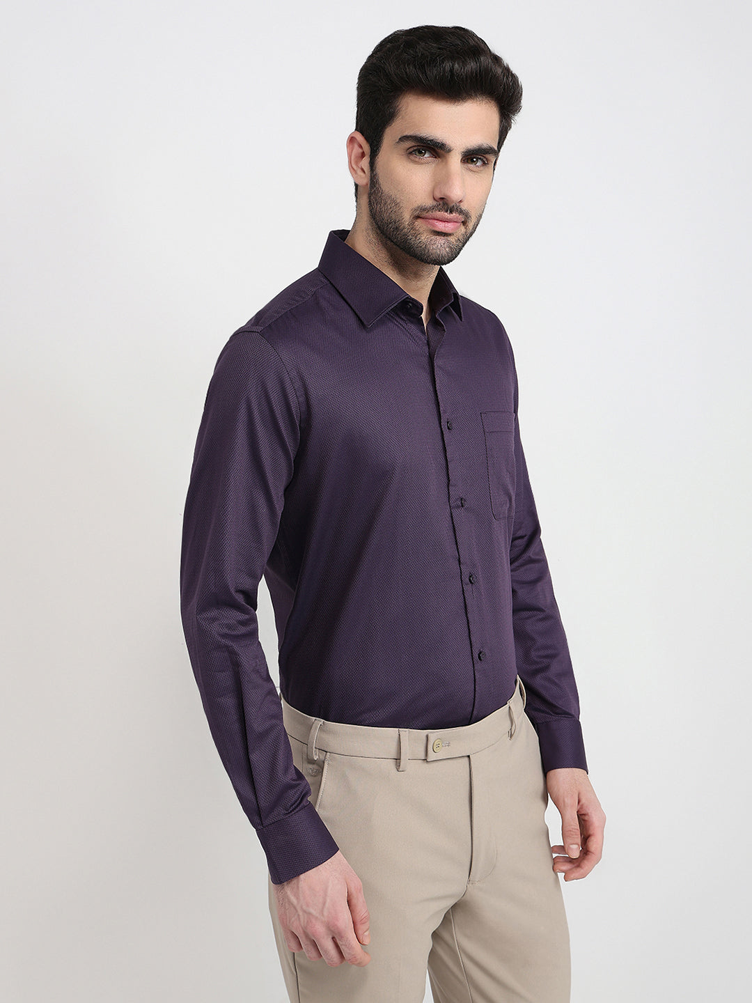 Raymond Men Purple Structure Regular Fit Cotton Full Sleeve Formal Shirt