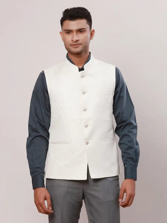 Raymond Men Brown Jacquard Contemporary Fit Polyester Blend Waist Coat