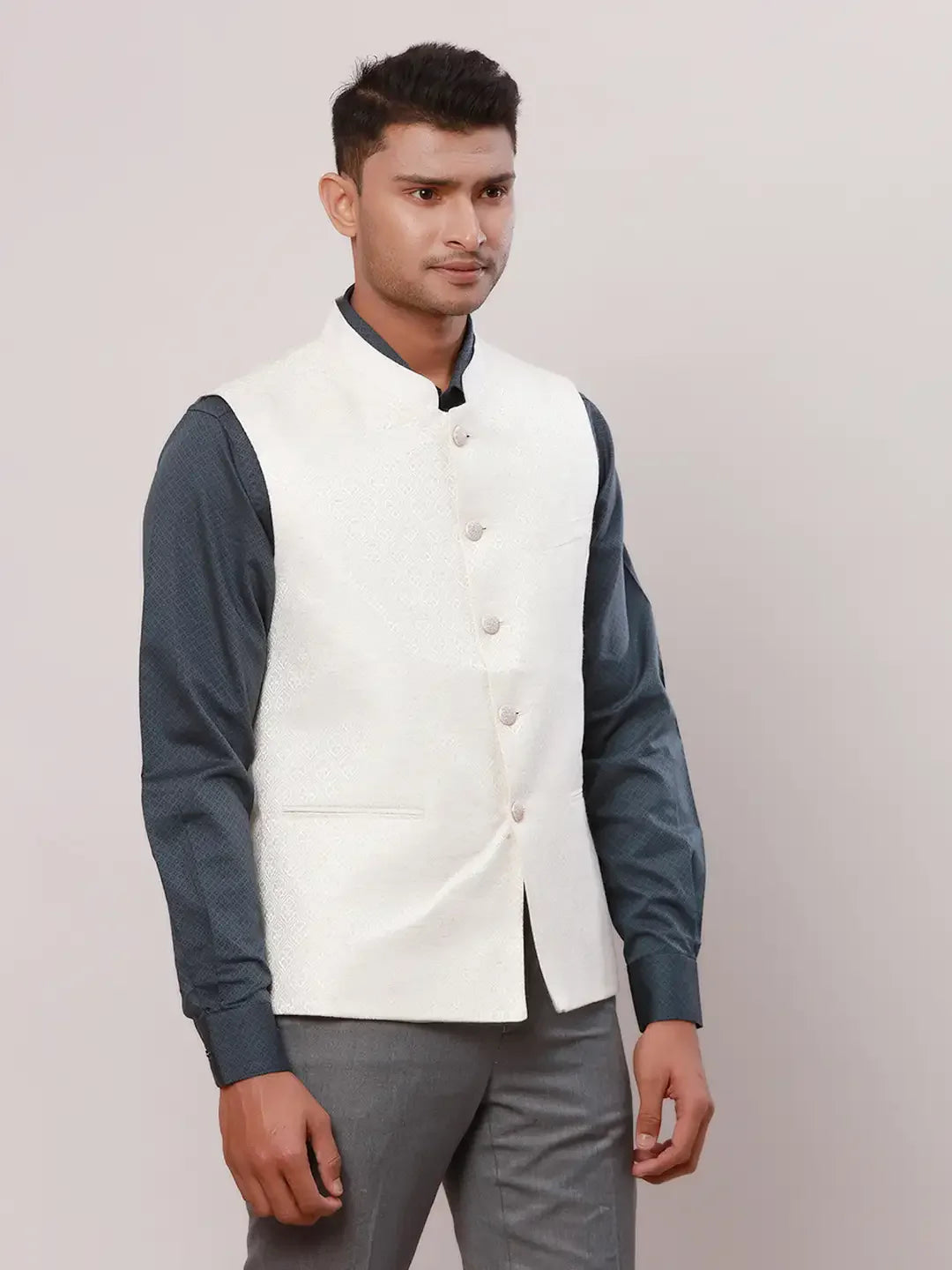 Raymond Men Brown Jacquard Contemporary Fit Polyester Blend Waist Coat