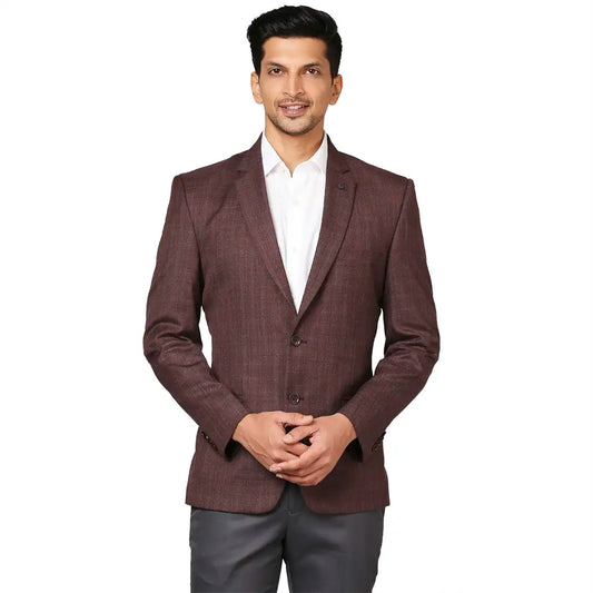 Men Maroon Slim Fit Checks Polyester Blend Jackets