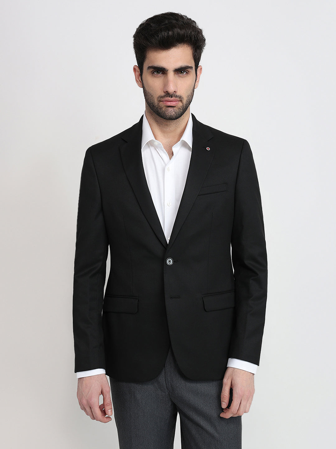 Raymond Men Black Twill Regular Fit Polyester Blend Blazer