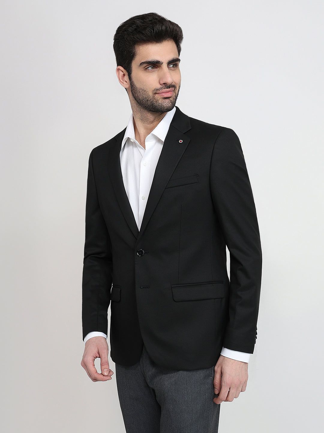 Raymond Men Black Twill Regular Fit Polyester Blend Blazer