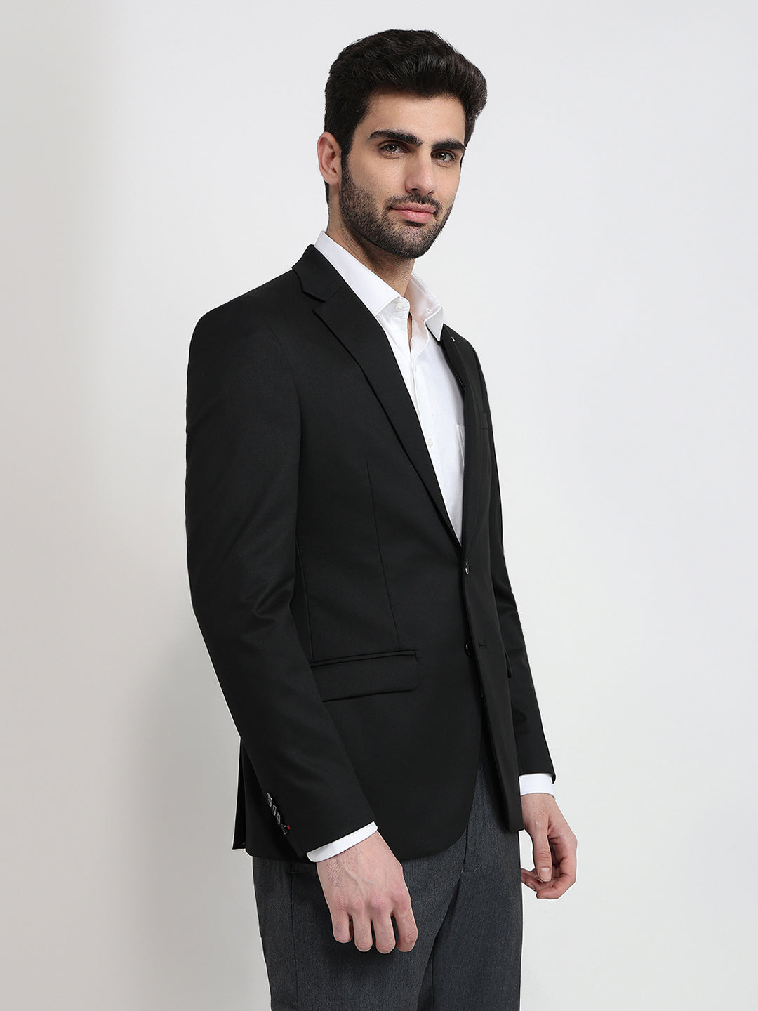 Raymond Men Black Twill Regular Fit Polyester Blend Blazer