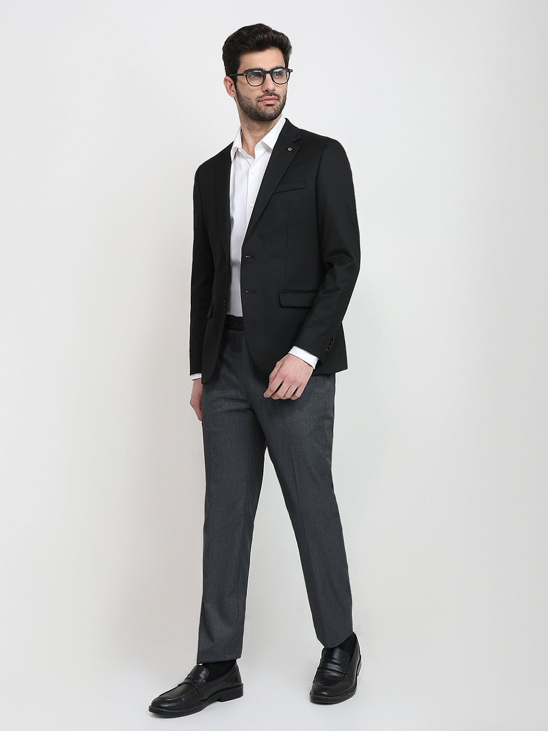 Raymond Men Black Twill Regular Fit Polyester Blend Blazer