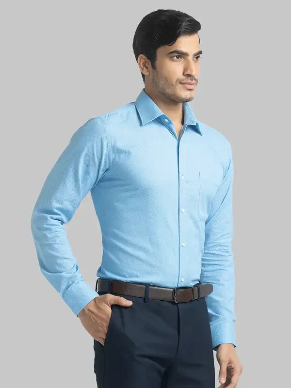 Men Blue Slim Fit Structure Cotton Full Sleeve Shirts