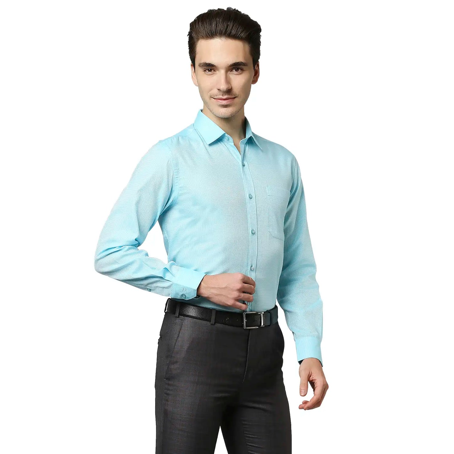 Men Green Contemporary Fit Structure Cotton Full Sleeve Shirts