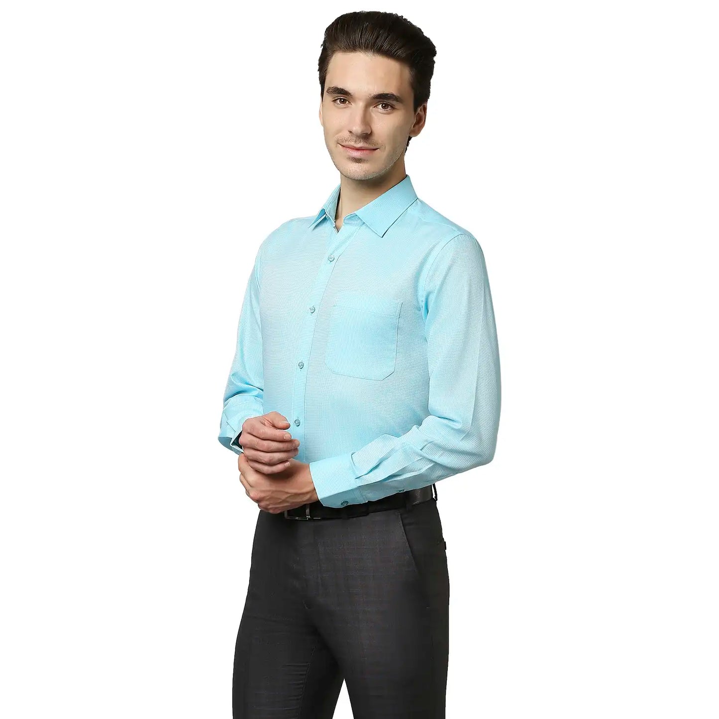 Men Green Contemporary Fit Structure Cotton Full Sleeve Shirts