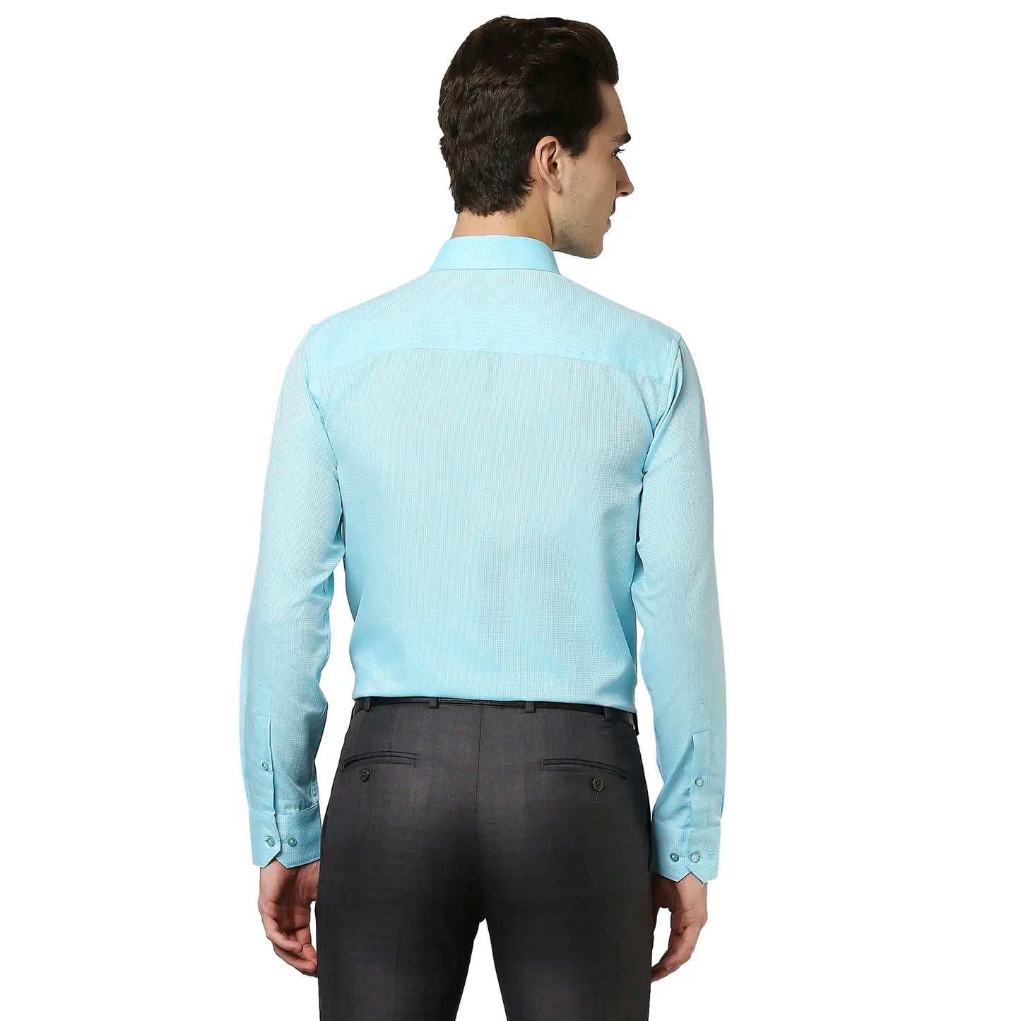 Men Green Contemporary Fit Structure Cotton Full Sleeve Shirts