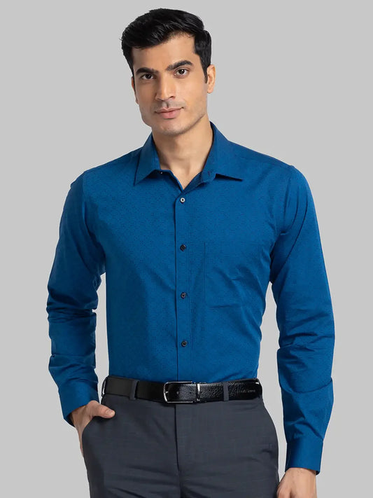 Men Blue Slim Fit Structure Cotton Half Sleeve Shirts