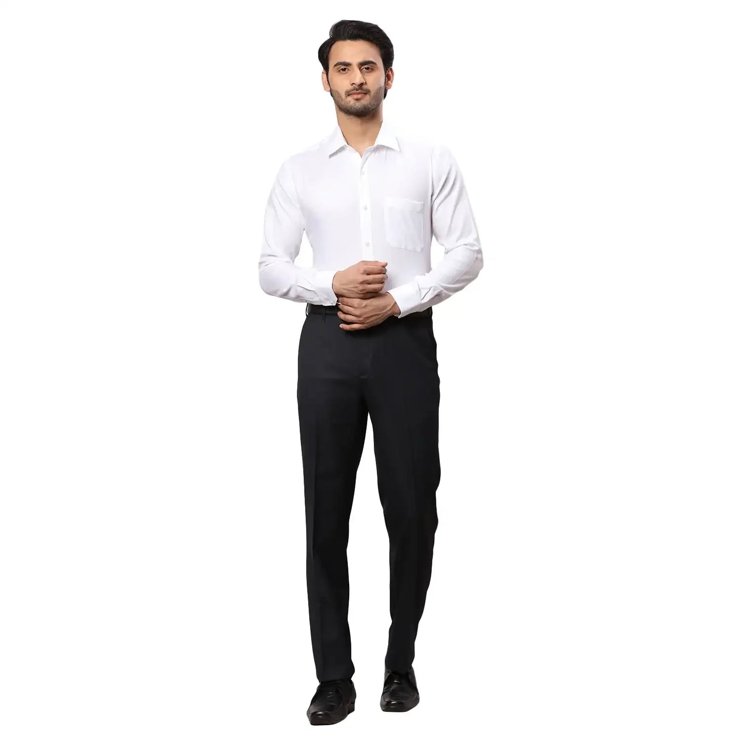 Men White Contemporary Fit Structure Cotton Full Sleeves Cutaway Collar Shirts