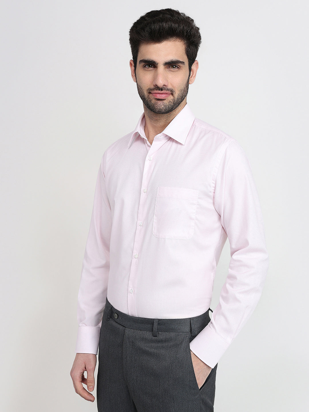 Raymond Men Red Structure Slim Fit Cotton Full Sleeve Formal Shirt