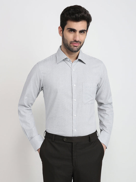 Raymond Men Grey Structure Slim Fit Cotton Full Sleeve Formal Shirt