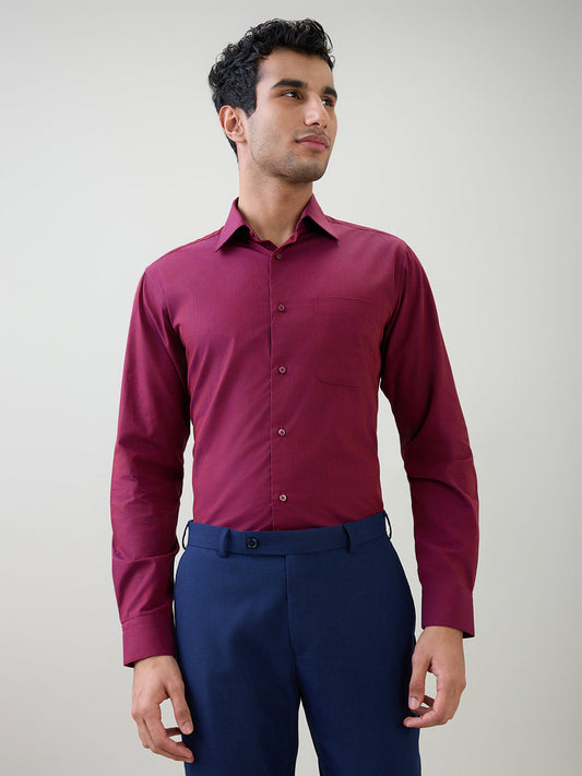 Raymond Men Maroon Fil-A-Fil Slim Fit Cotton Full Sleeve Formal Shirt