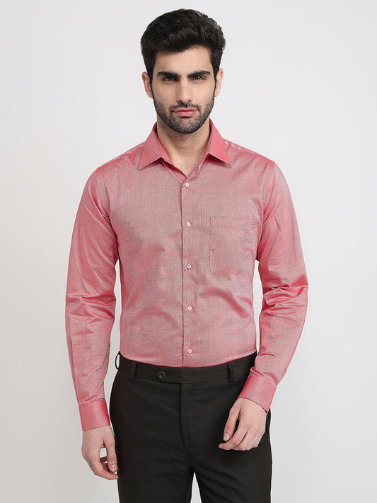 Raymond Men Red Solid Chambray Slim Fit Cotton Full Sleeve Formal Shirt