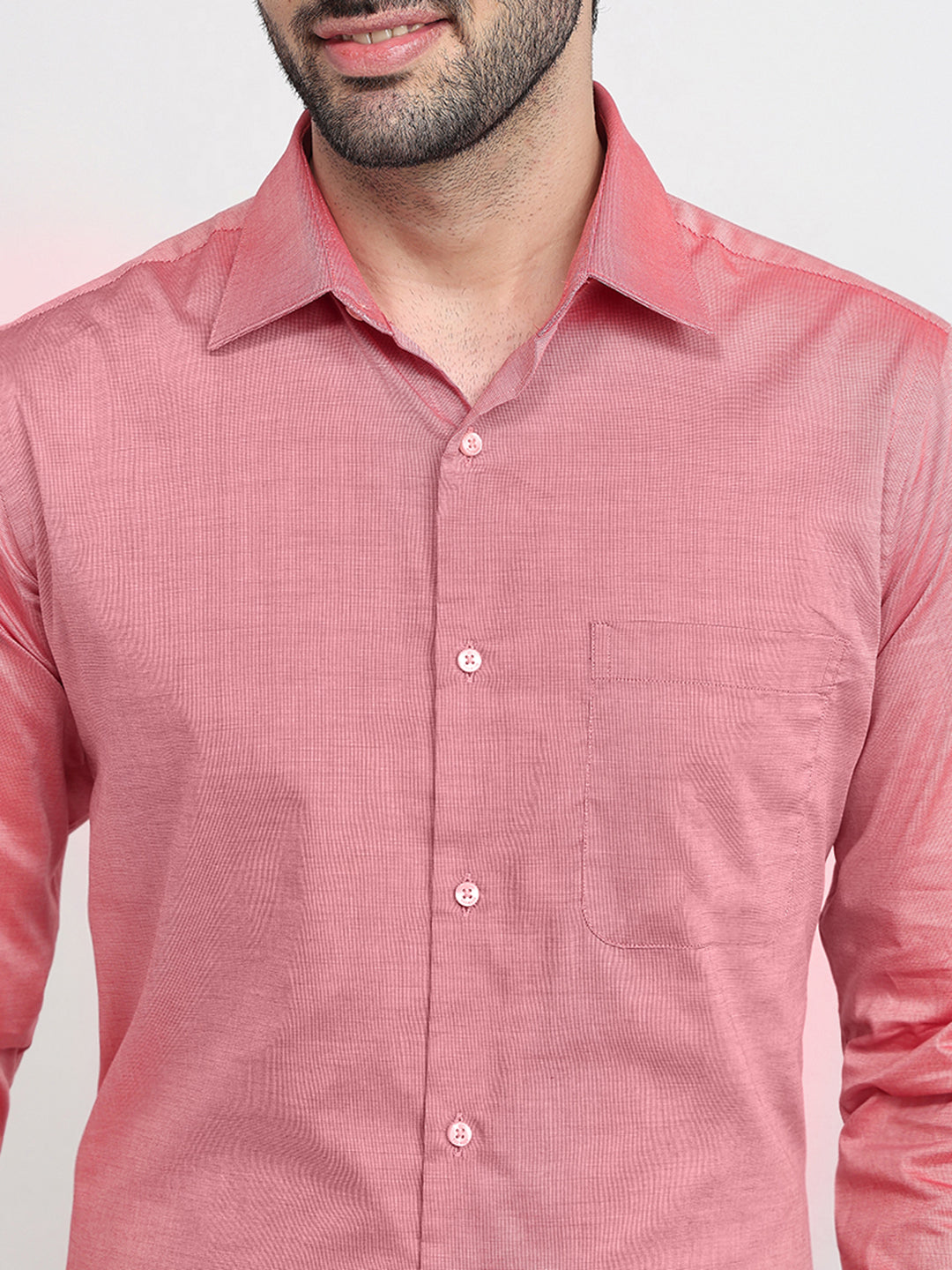 Raymond Men Red Solid Chambray Slim Fit Cotton Full Sleeve Formal Shirt