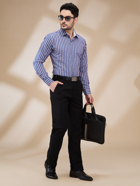 Raymond Men Blue Stripe Slim Fit Cotton Formal Shirts