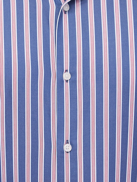 Raymond Men Blue Stripe Slim Fit Cotton Formal Shirts