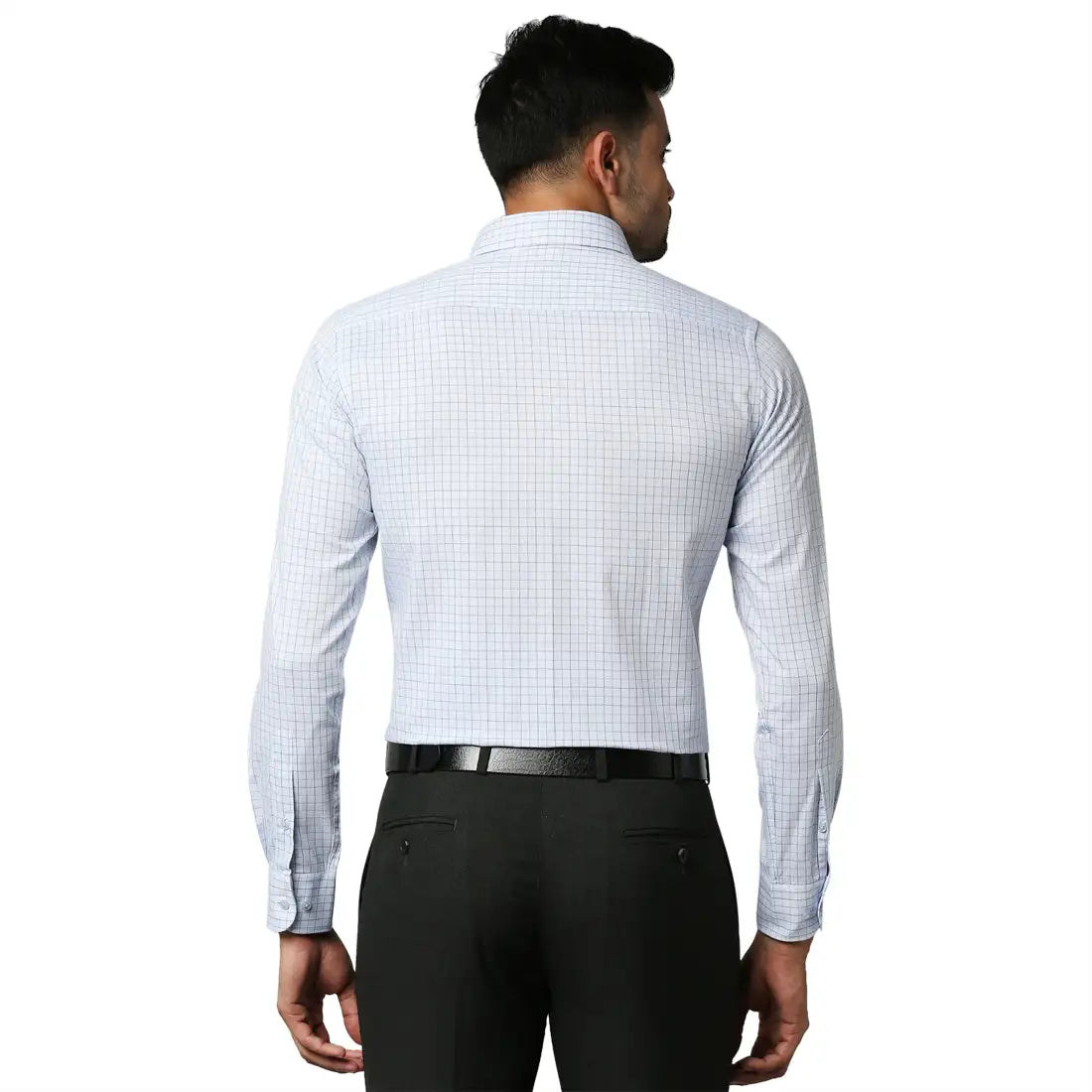 Men Blue Slim Fit Checks Cotton Cut Collar Shirts