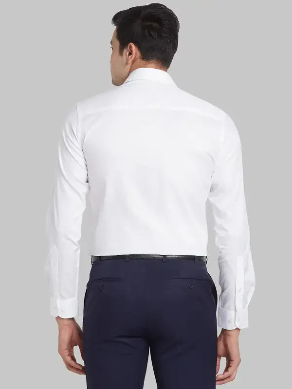 Men White Contemporary Fit Structure Cotton Shirts