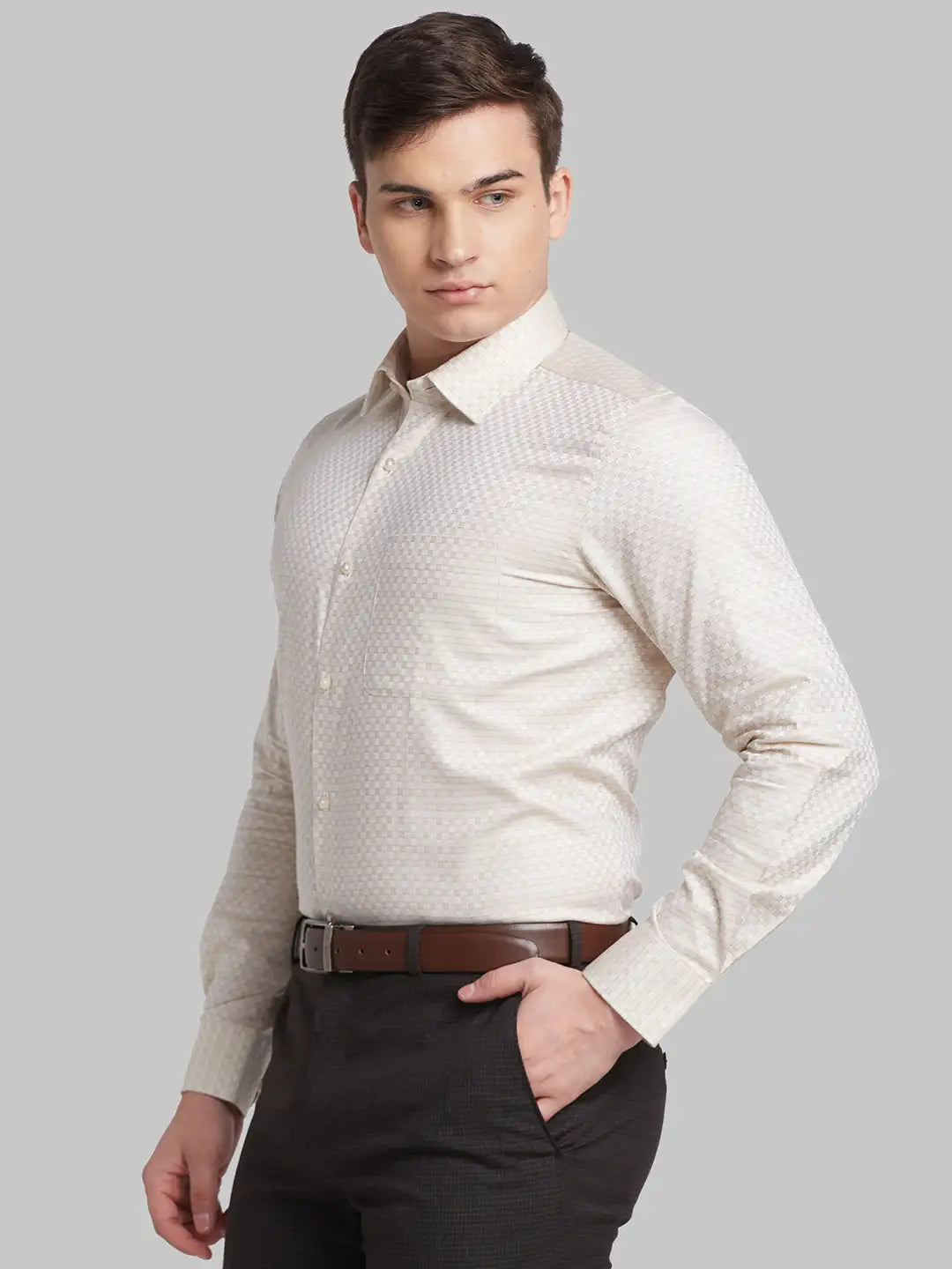Raymond Men Brown Structured Contemporary Fit Cotton Formal Shirt