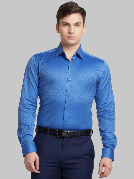 Men Blue Contemporary Fit Structure  Cotton   Shirts