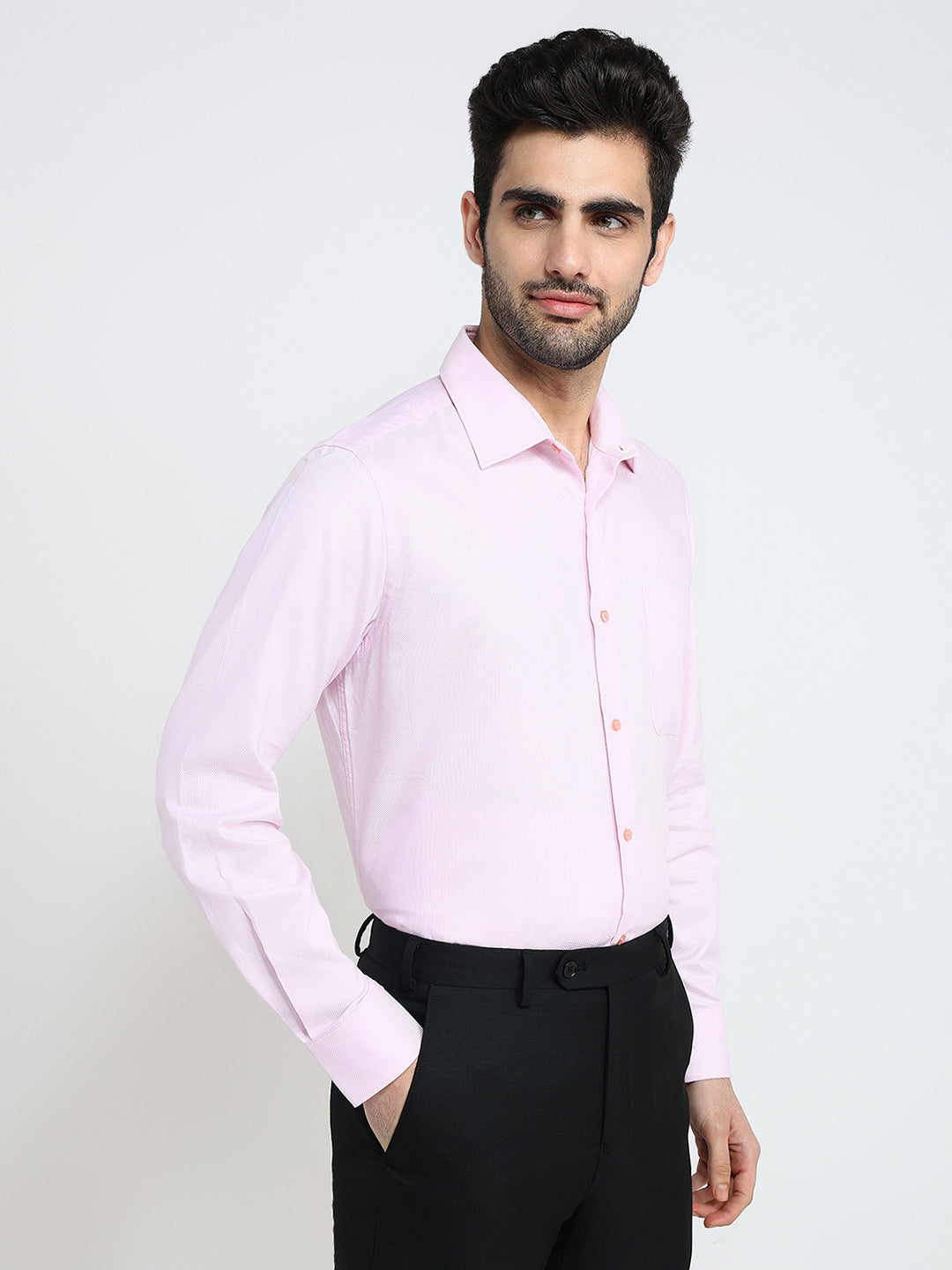 Raymond Men Red Structure Contemporary Fit Cotton Full Sleeve Formal Shirt