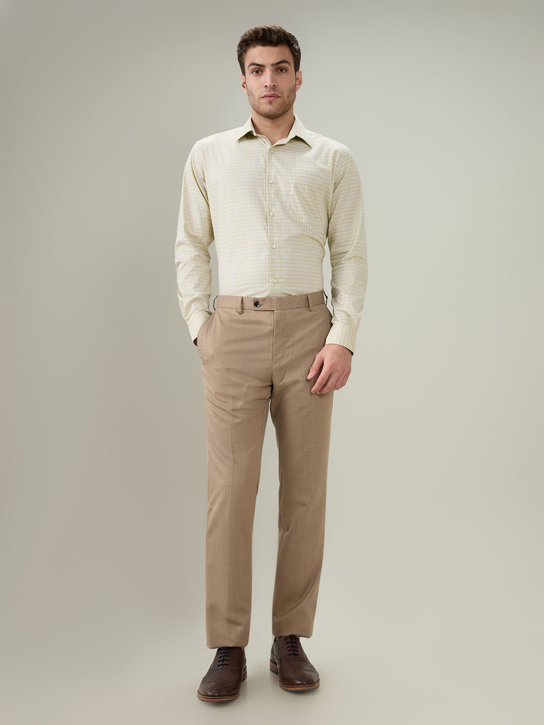 Raymond Men Brown Checks Contemporary Fit Cotton Full Sleeve Formal Shirt