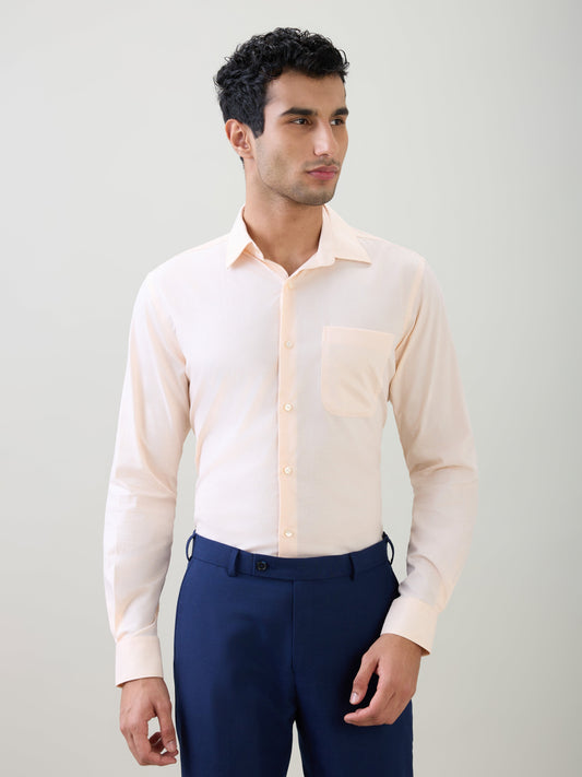 Raymond Men Brown Structure Contemporary Fit Cotton Full Sleeve Cut Away Collar Formal Shirt