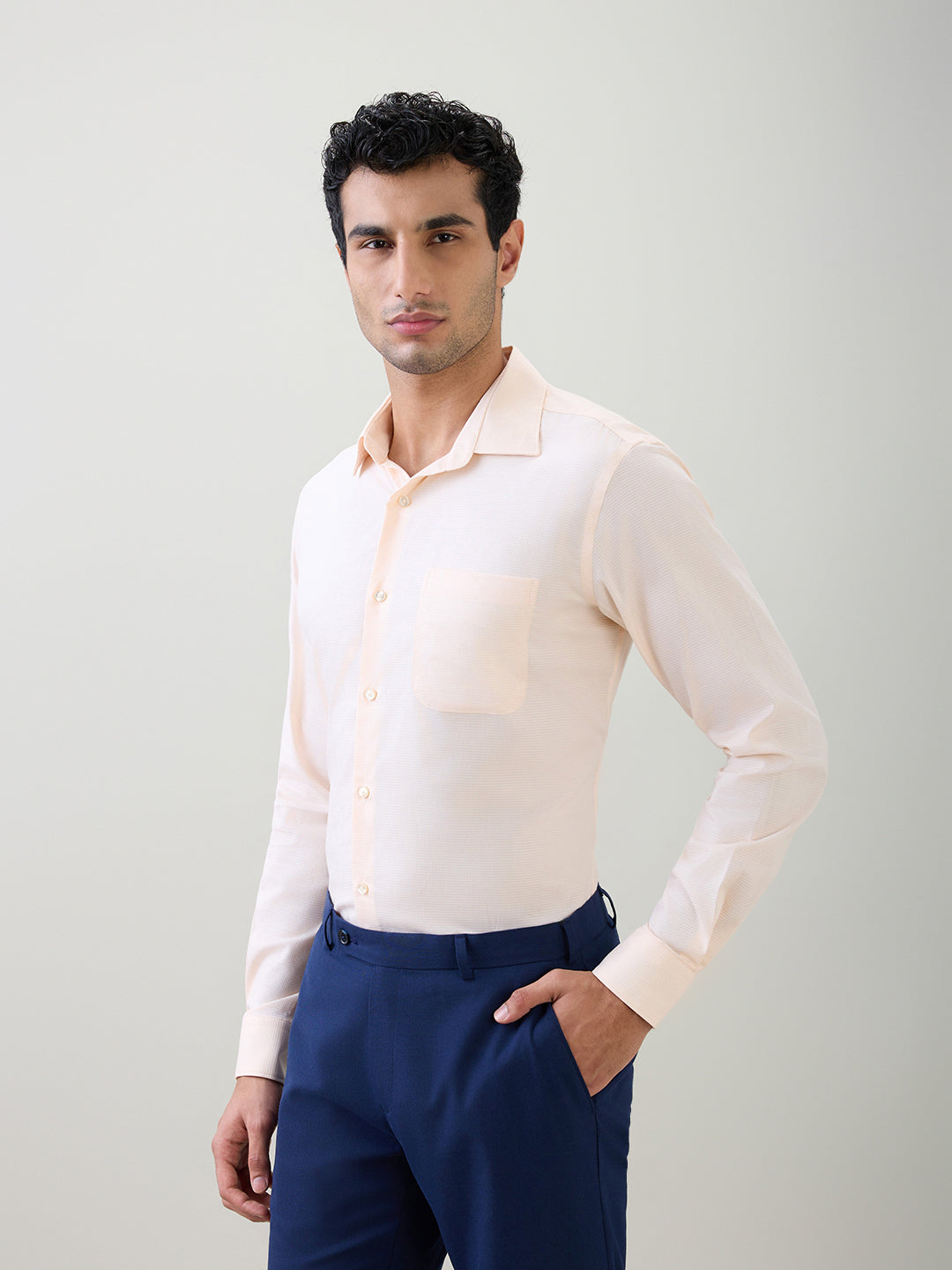 Raymond Men Brown Structure Contemporary Fit Cotton Full Sleeve Cut Away Collar Formal Shirt