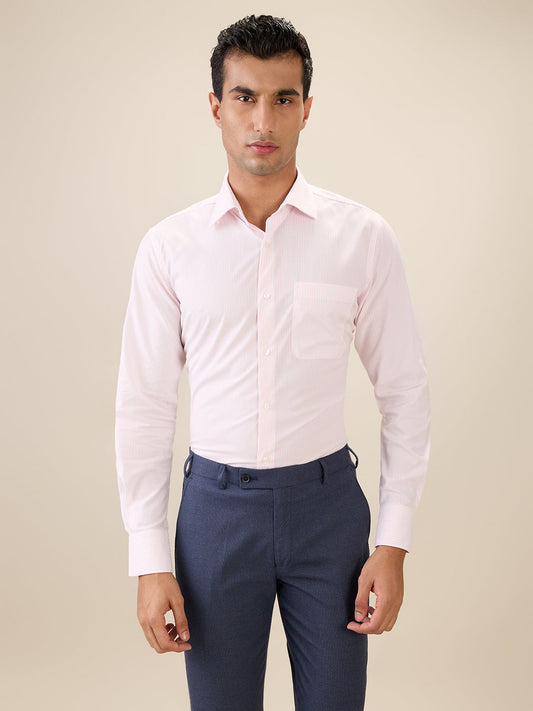 Raymond Men Red Stripe Regular Fit Cotton Full Sleeve Formal Shirt