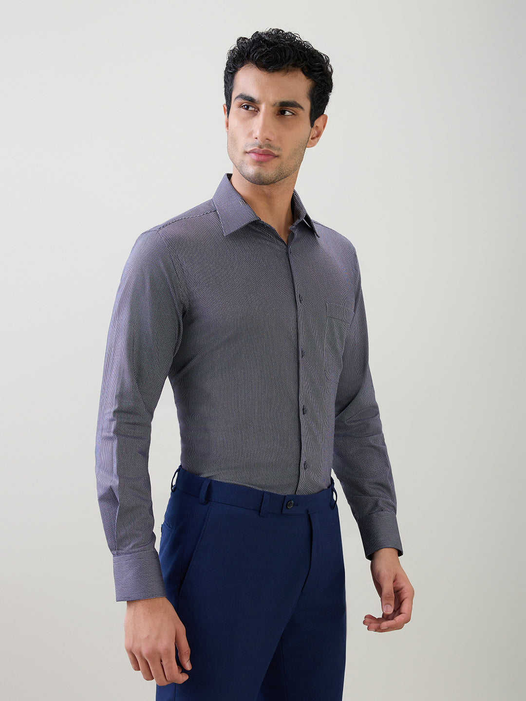 Raymond Men Blue Stripe Regular Fit Cotton Full Sleeve Formal Shirt