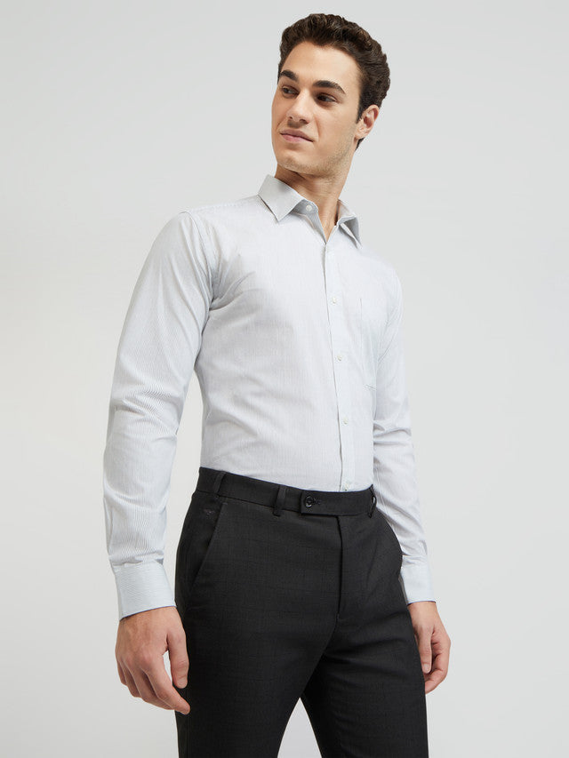 Raymond Men White Striped Slim Fit Cotton Formal Shirt