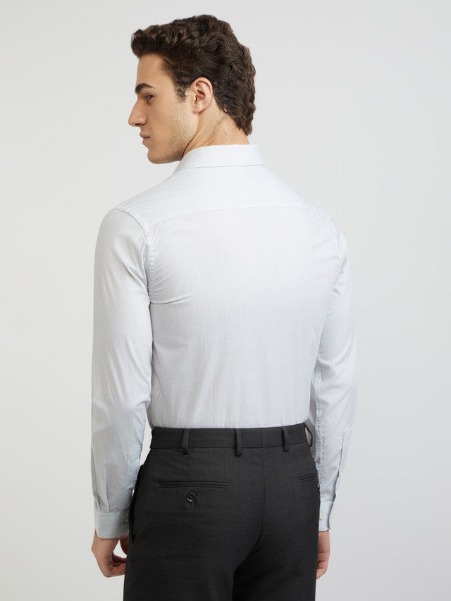 Raymond Men White Striped Slim Fit Cotton Formal Shirt