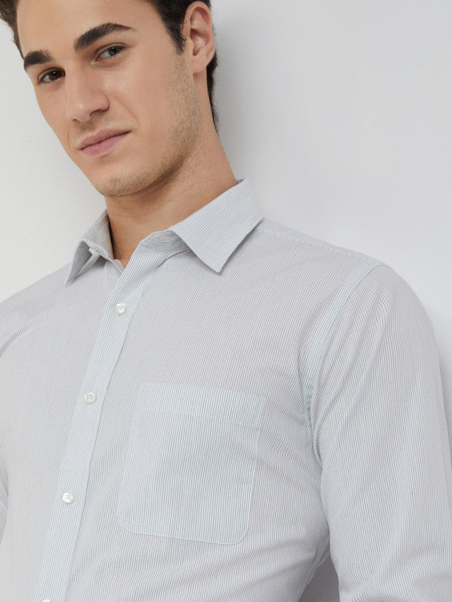 Raymond Men White Striped Slim Fit Cotton Formal Shirt