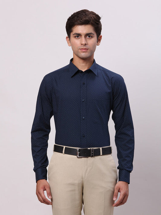 Raymond Blue Printed Slim Fit Cotton Formal Shirt