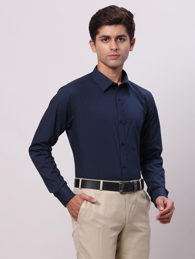 Raymond Blue Printed Slim Fit Cotton Formal Shirt